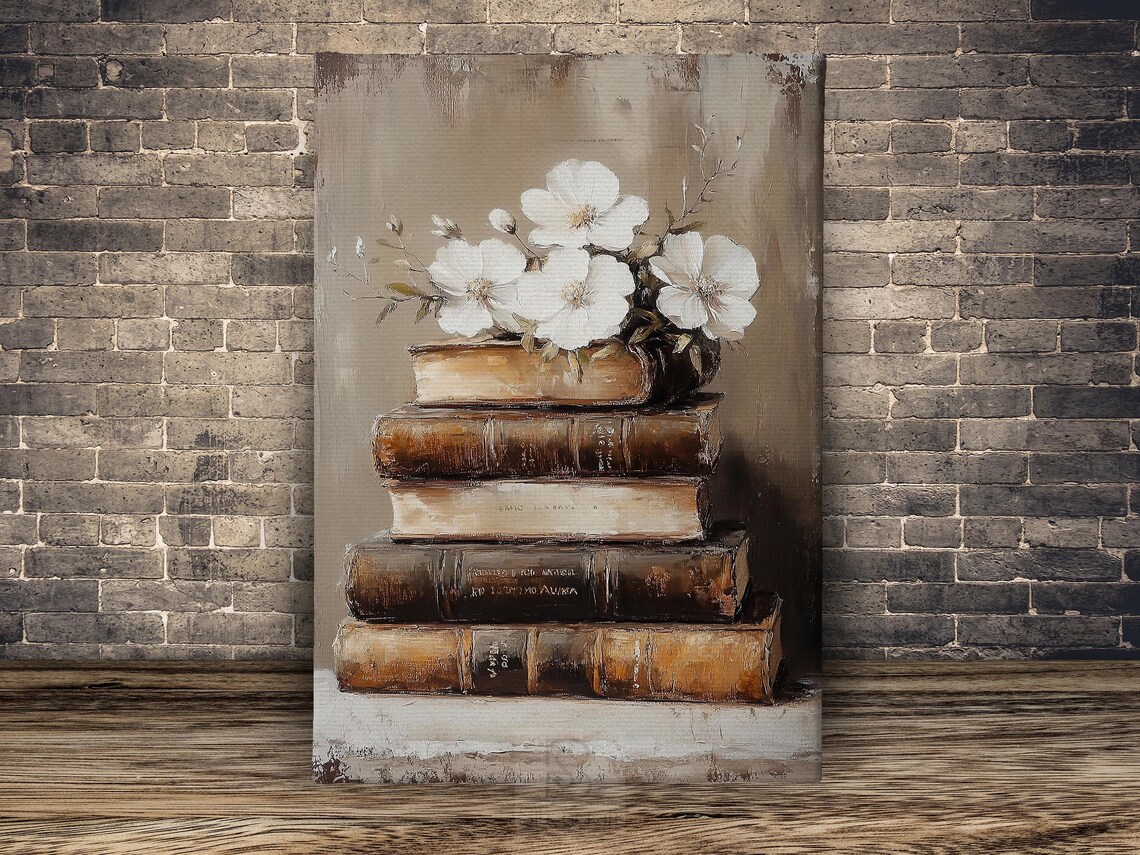 Vintage Flowers and Books, Cottage Floral Poster Print - Image 2
