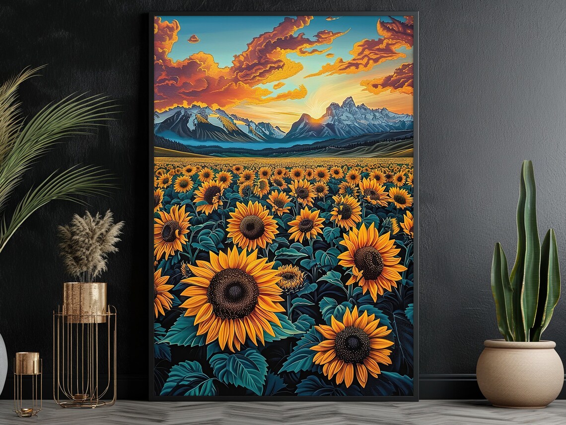 Matisse-Inspired Sunflowers Field Art Print, Retro Floral - Image 3