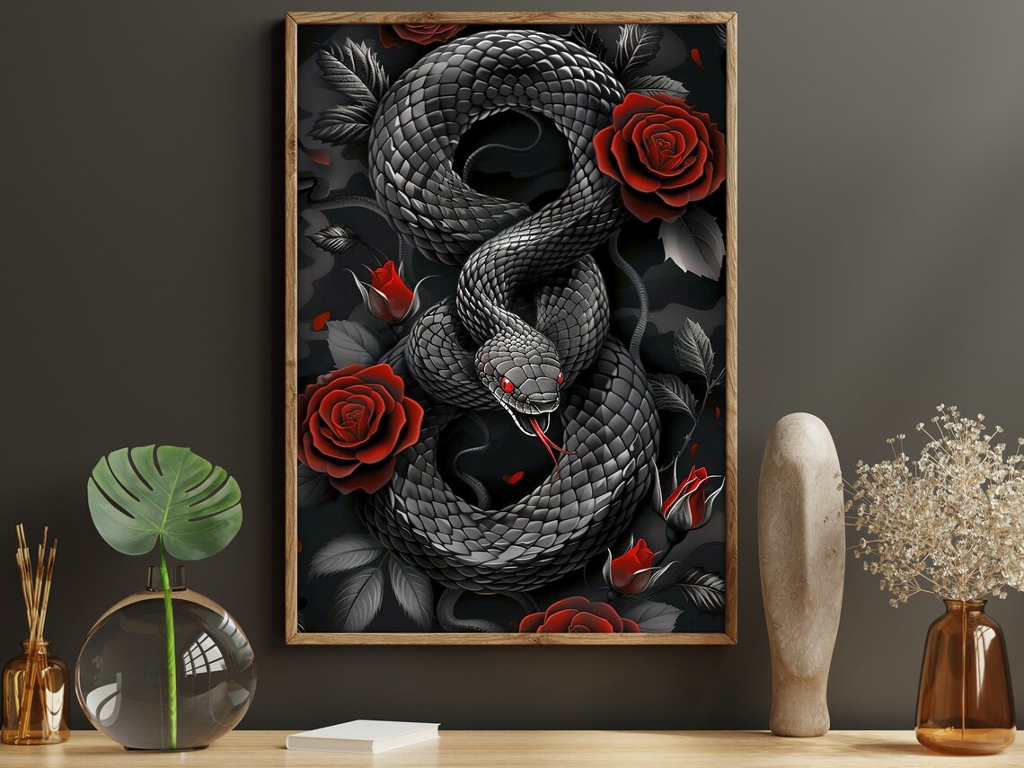 Snake and Roses Surreal Animal Wall Art Print - Image 2