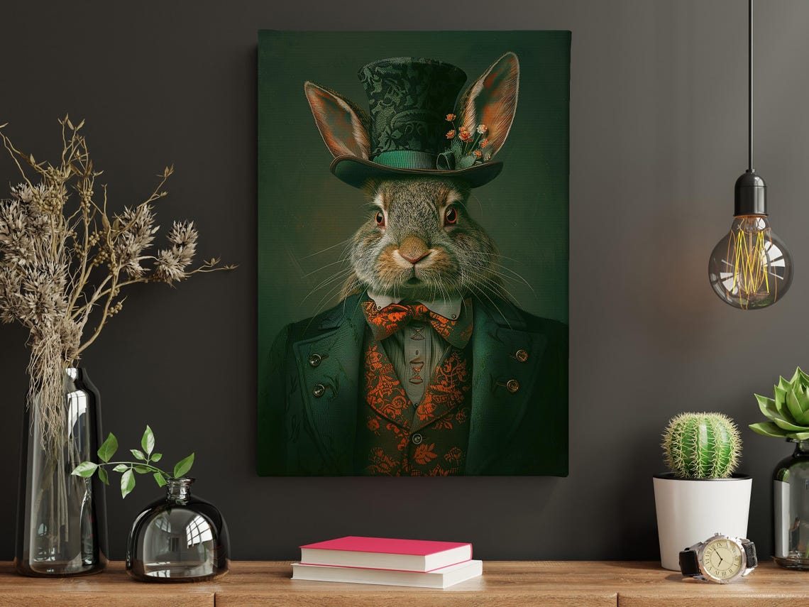 Gothic Gentleman Rabbit Portrait In Top Hat Vintage Style Art Print - Image 4