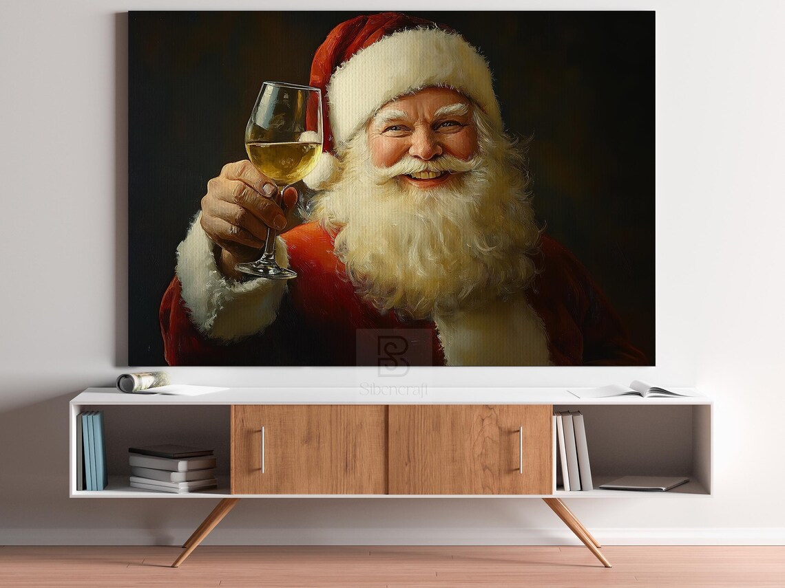Vintage Santa Cheering Poster, Cozy Christmas Decor - Image 3