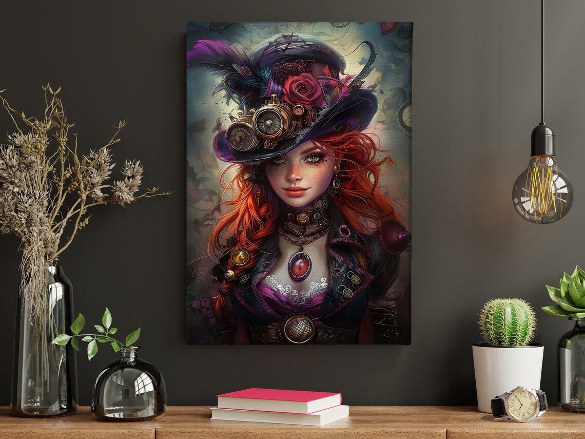 Steampunk Woman In Feathered Top Hat With Goggles Fantasy Art Poster - Image 3