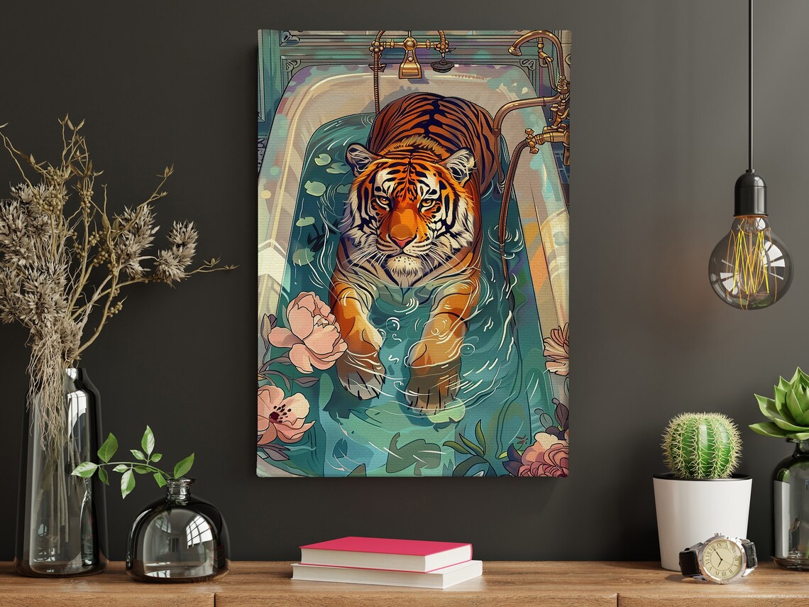 Matisse Tiger On The Bathtub, Tropical Animal Print - Image 2