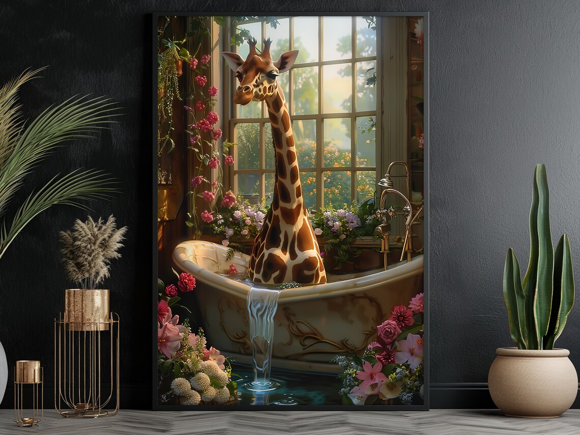 Matisse-Inspired Giraffe Bathroom Cottage Art Print - Image 3