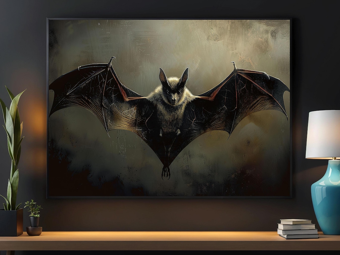 Dark Bat Print Halloween Poster