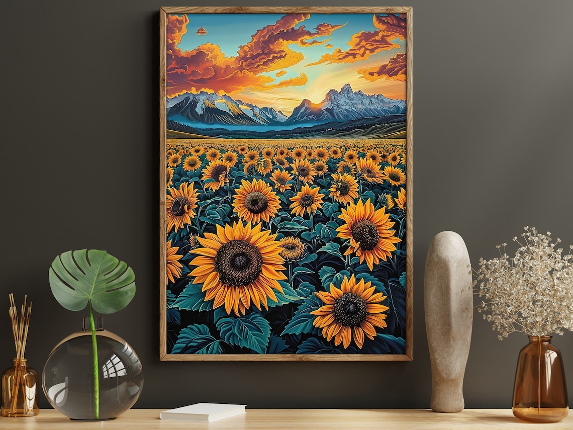 Matisse-Inspired Sunflowers Field Art Print, Retro Floral