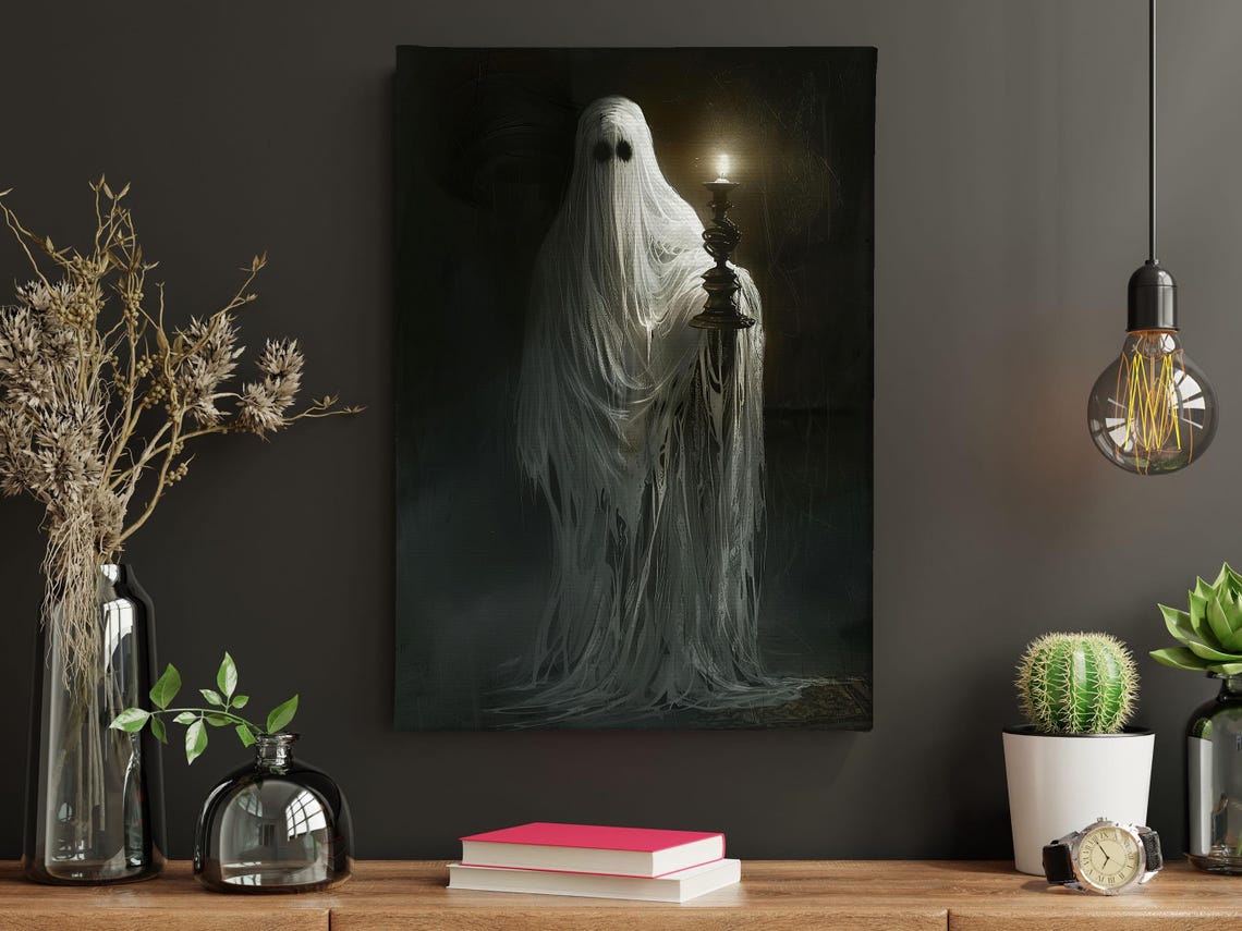 Ghost Holding Candle In Darkness Spooky Haunted Halloween Art Print - Image 4