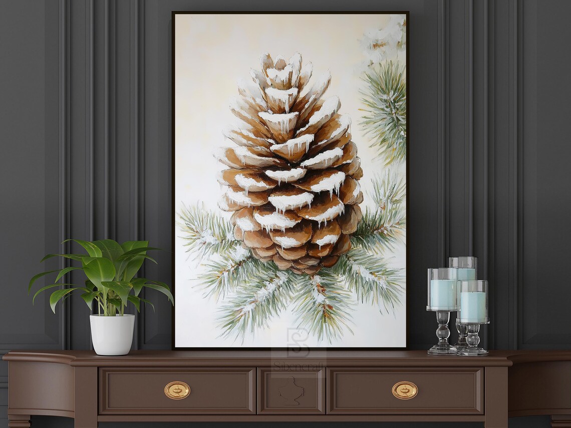 Cottage Pinecone Vintage Christmas Art Print, Winter Decor - Image 5