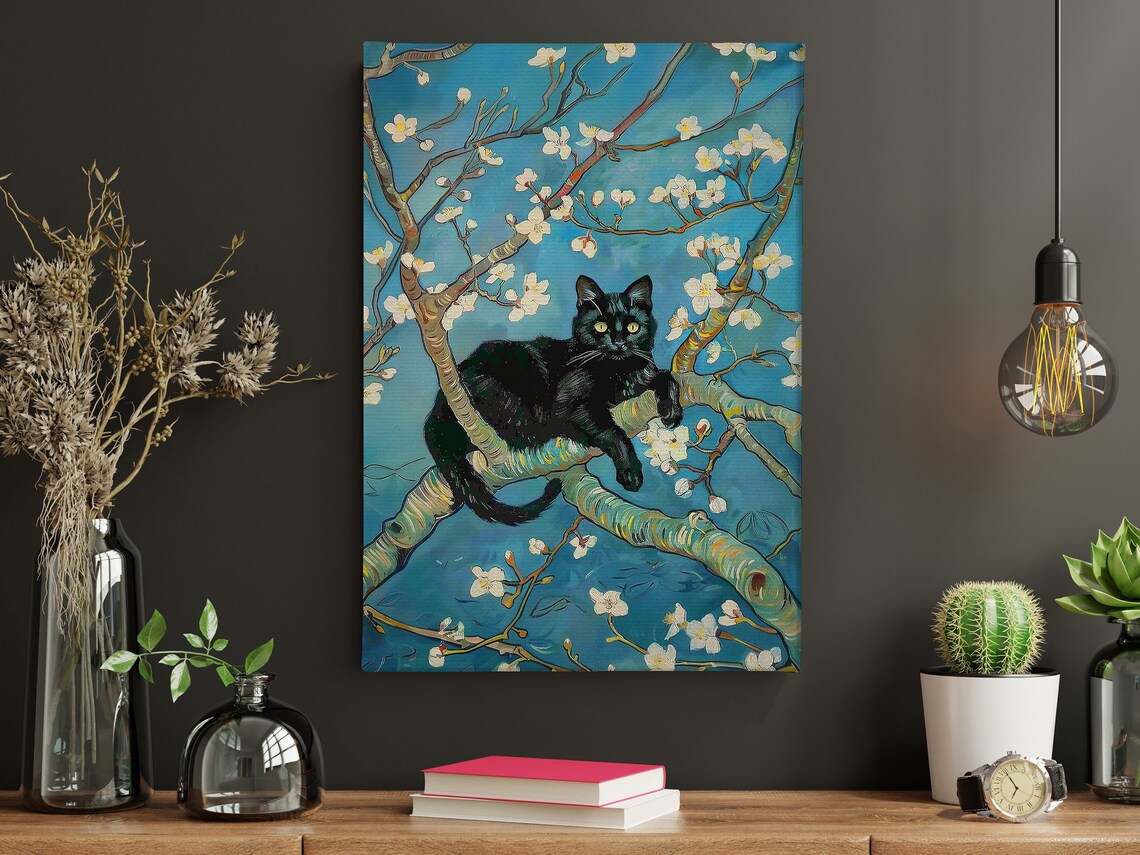 Vintage Black Cat in Flowers Garden Art Print - Image 4