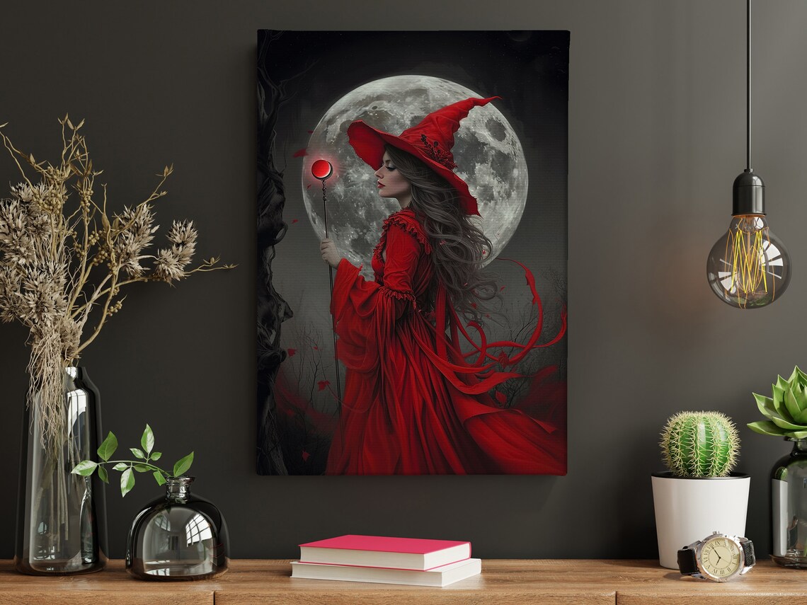 Magical Moon Witch Painting, Halloween Wall Art - Image 3