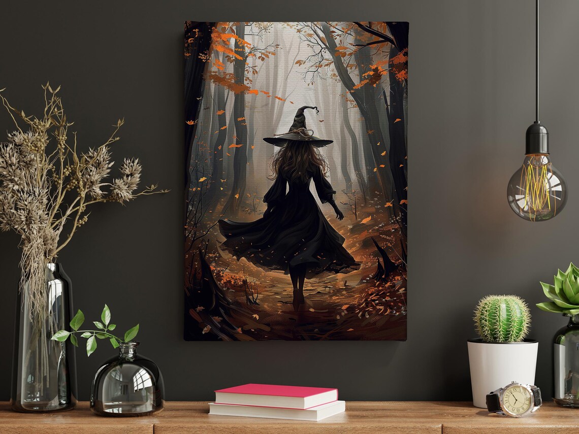 Vintage Young Witch In The Forest Halloween Art Print - Image 5