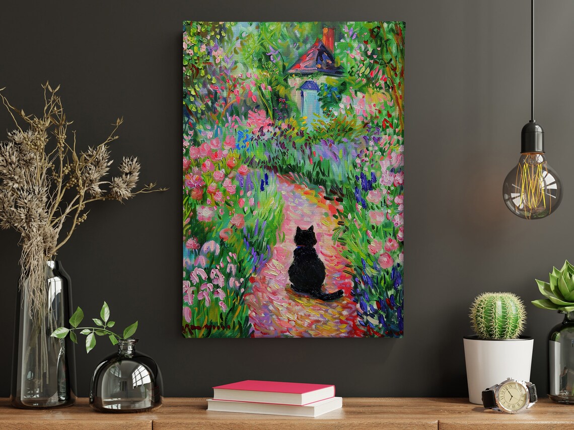Matisse-Inspired Black Cat in Flowers Garden Art Print - Image 4