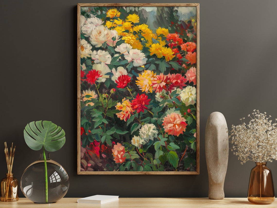 Vintage Flowers Garden Painting Flowers Art Print Cottage Roses Flowers Garden Poster Flowers Wall Art