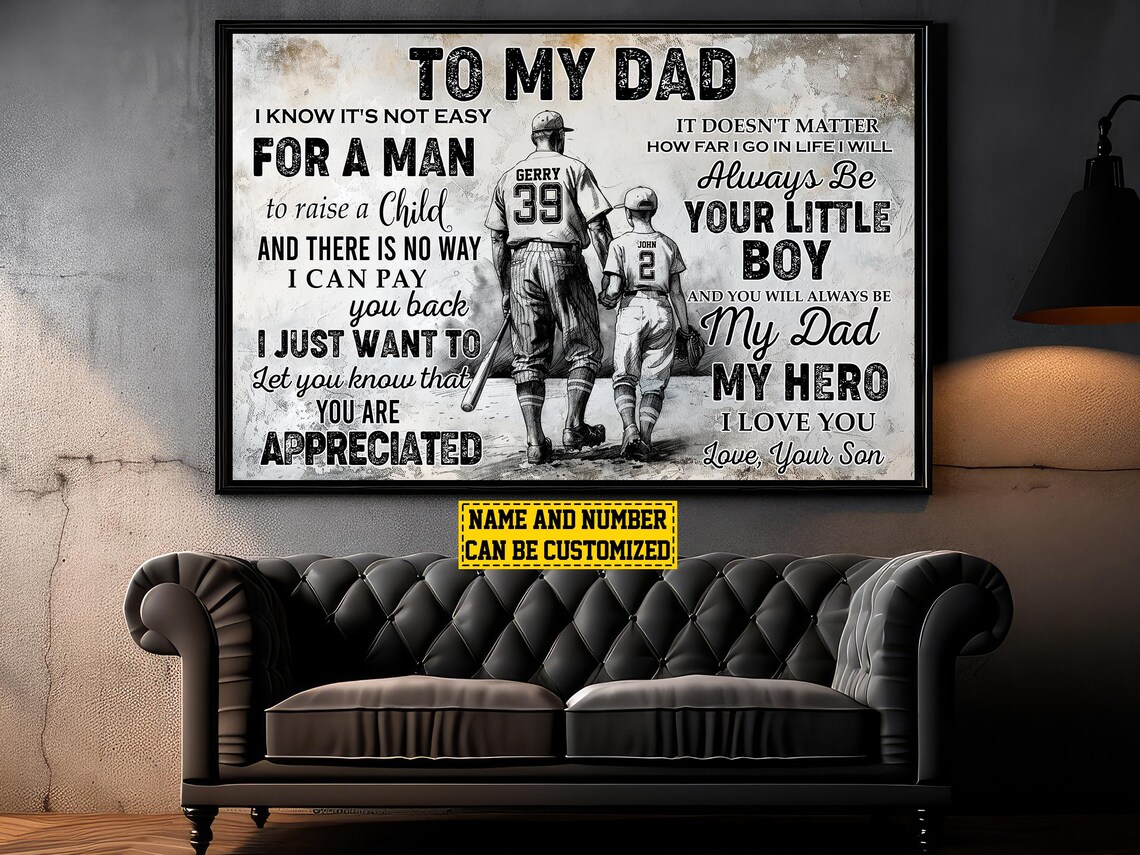 Baseball To My Dad Personalized Poster Print - Image 3