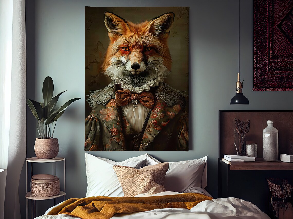 Gentleman Fox Renaissance Portrait Lace Collar Bow Tie Aristocrat Poster - Image 3