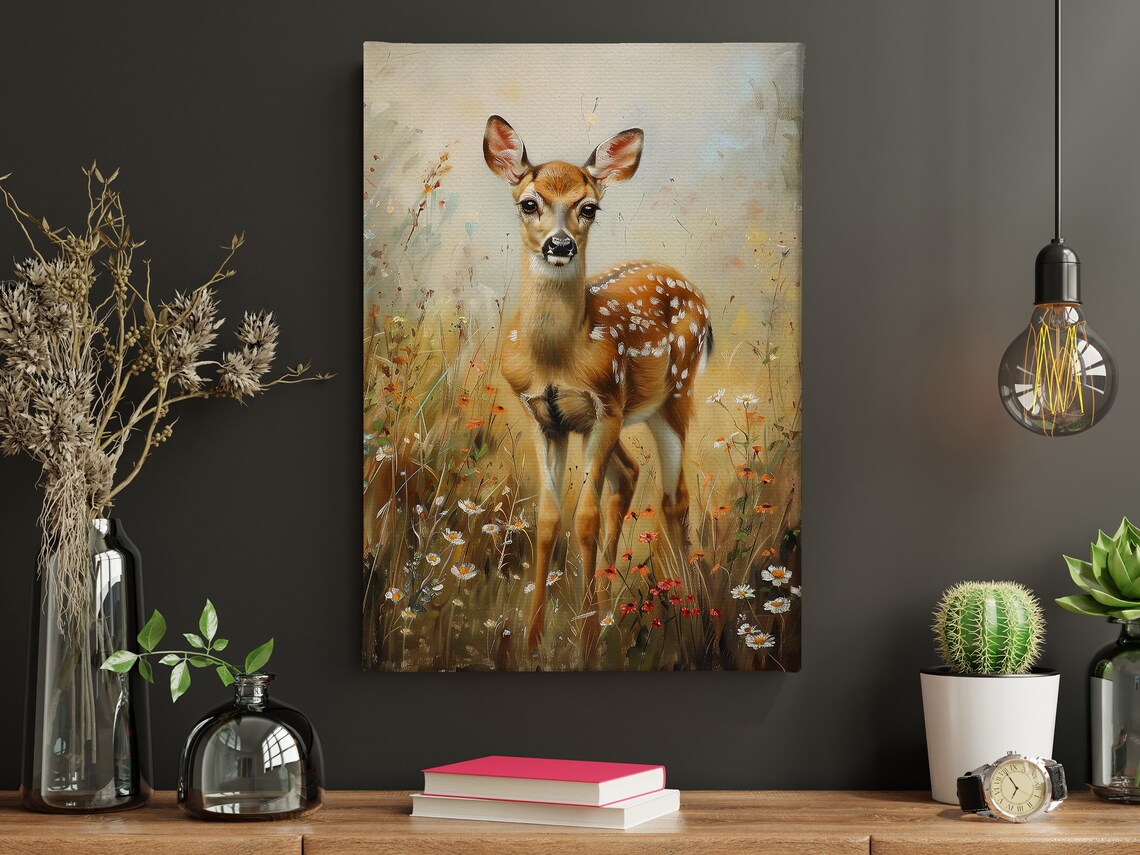 Vintage Deer In The Flowers Garden Painting Cottage Deer Print Deer Print Animal Poster Print Wild Animal Wall Art - Image 4