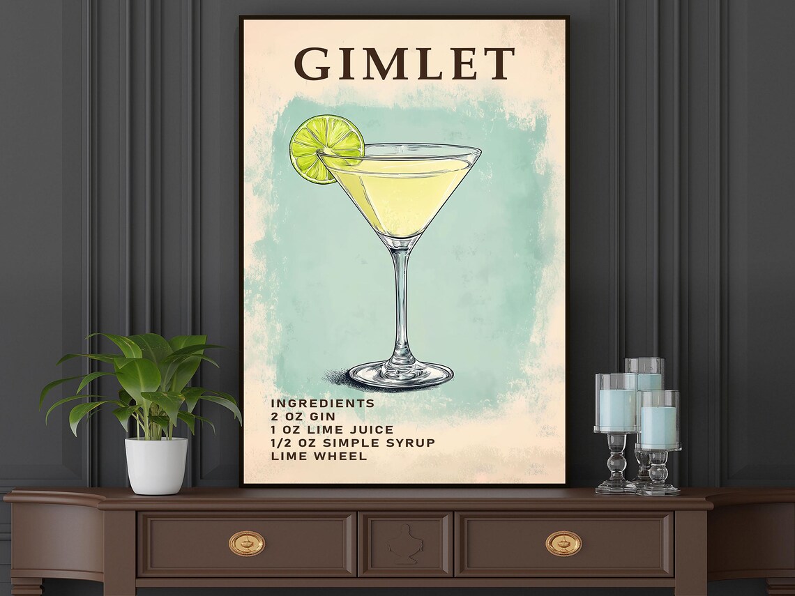 Retro Gimlet Cocktail Recipe Wall Art Gin Lime Martini Glass Kitchen Poster - Image 4