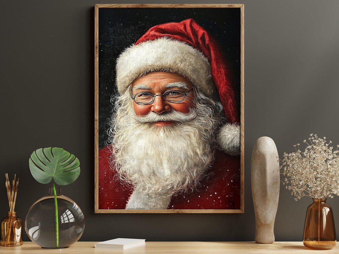 Vintage Santa Portrait Painting Cozy Christian Cottage Santa Claus Poster Print Christmas Wall Art Christmas Decor - Image 6