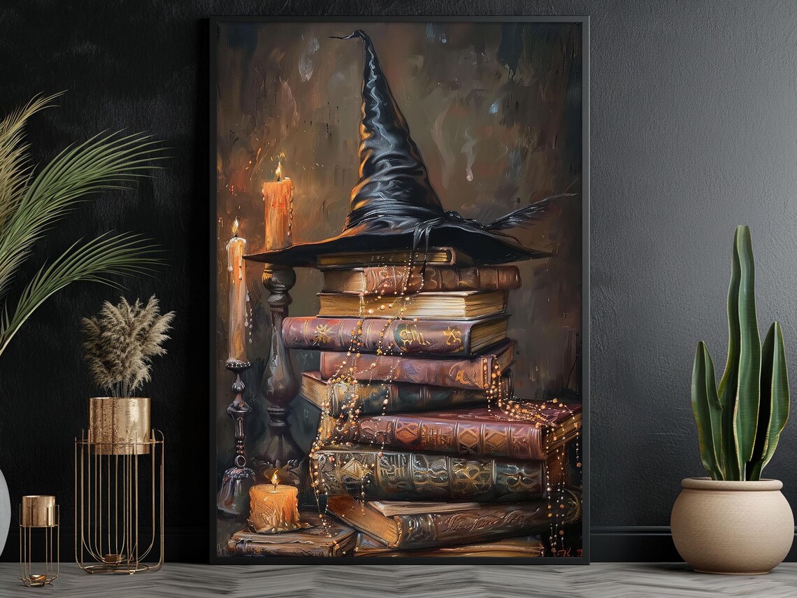 Cottage Witchy Hat and Magic Books Halloween Poster - Image 6