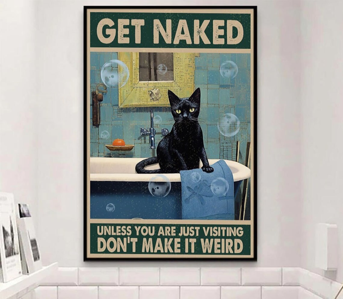 Cat Comedy Vintage Cat Bathroom Art Print, Christmas Gift