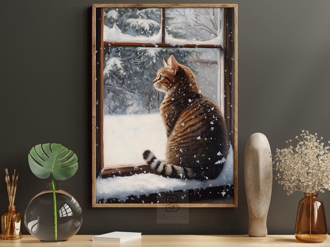 Vintage Winter Cat Art Print, Christmas Decor - Image 6
