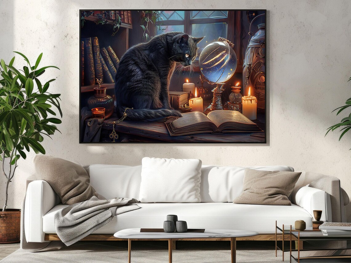 Gothic Cat Witch Poster, Halloween Wall Art Print - Image 3