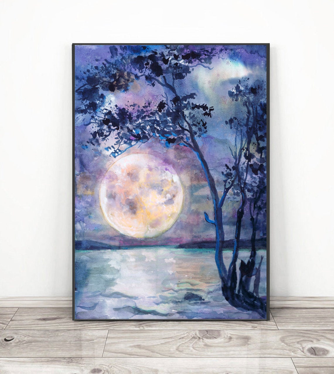 Moon Watercolor Night Sky Art Print