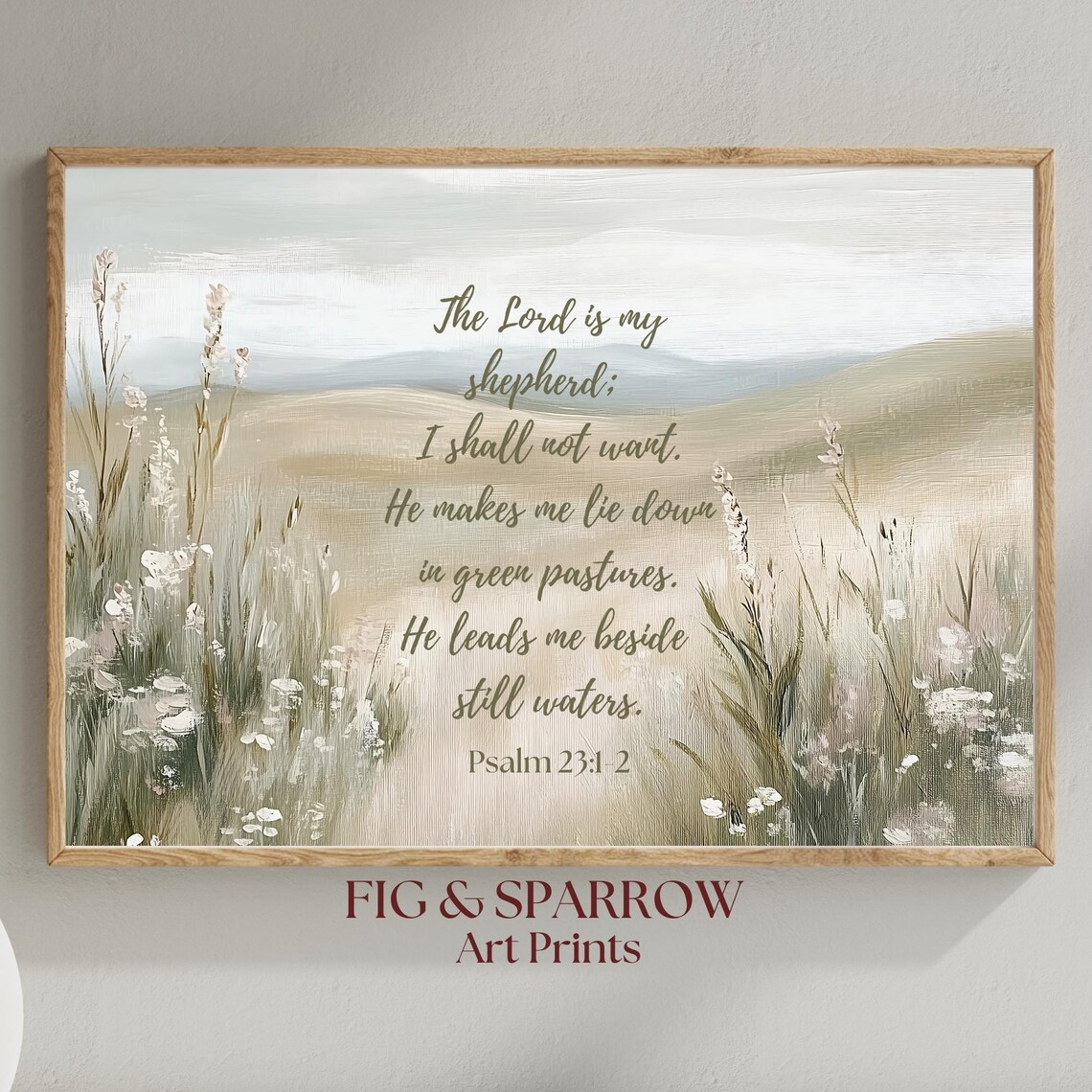 Psalm 23 Meadow Neutral Christian Scripture Art Print