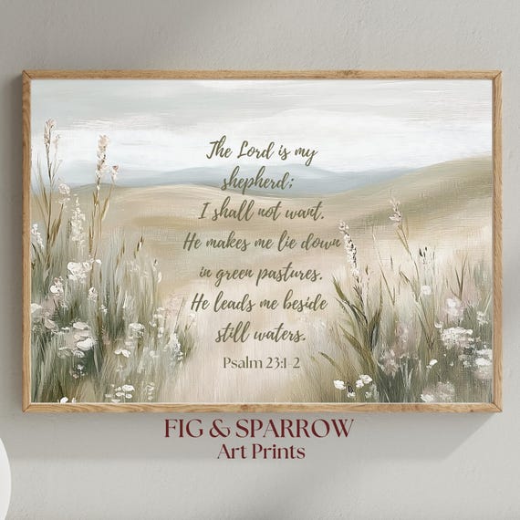 Psalm 23 Meadow Neutral Christian Scripture Art Print