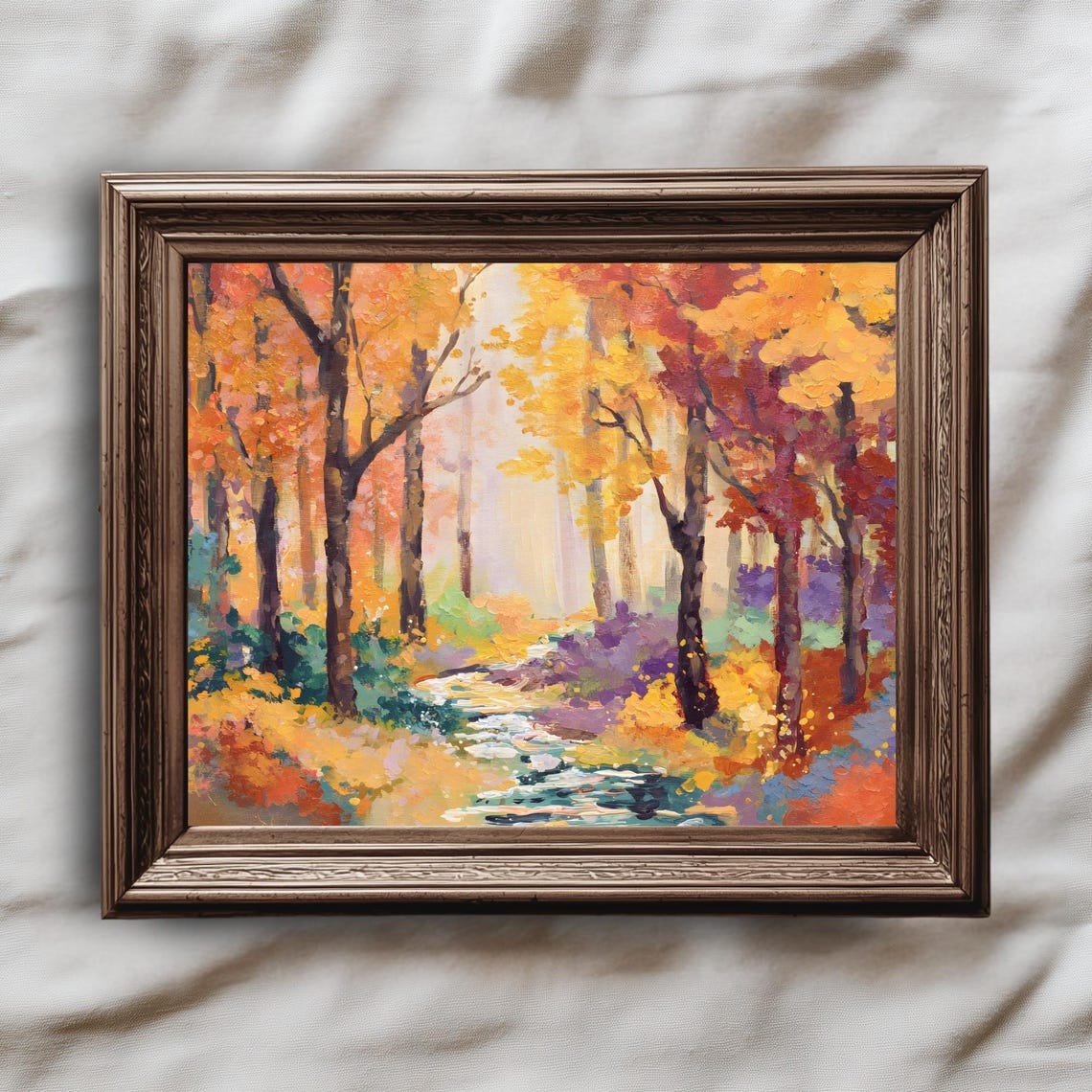 Autumn Forest Path Golden Impressionist Woodland Stream Poster