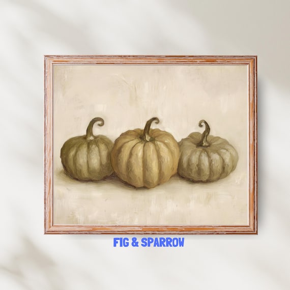 Three Rustic Pumpkins Neutral Fall Farmhouse Autumn Harvest Art Poster