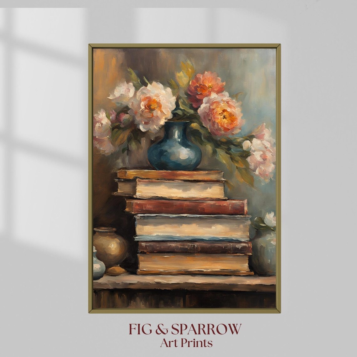 Vintage Floral Still Life With Books, Art Print