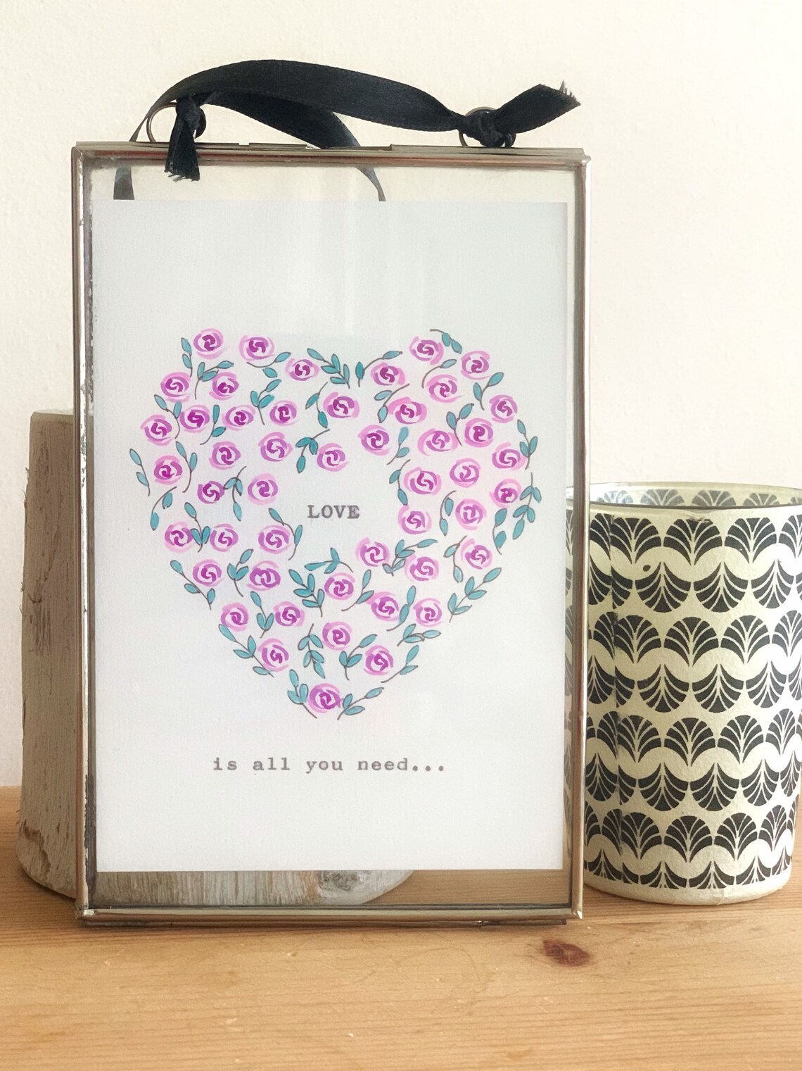 All You Need Is Love Lyric Purple Rose Heart Hand Painted Framed Print - Image 2