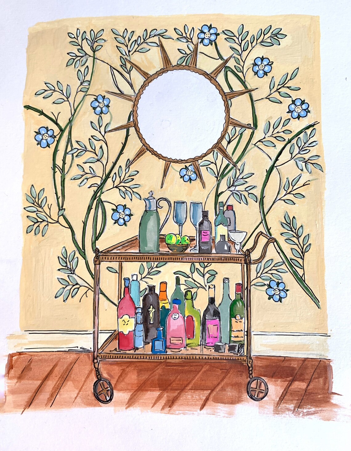 Gouache Drinks Trolley Art Print, Abstract Modern - Image 2