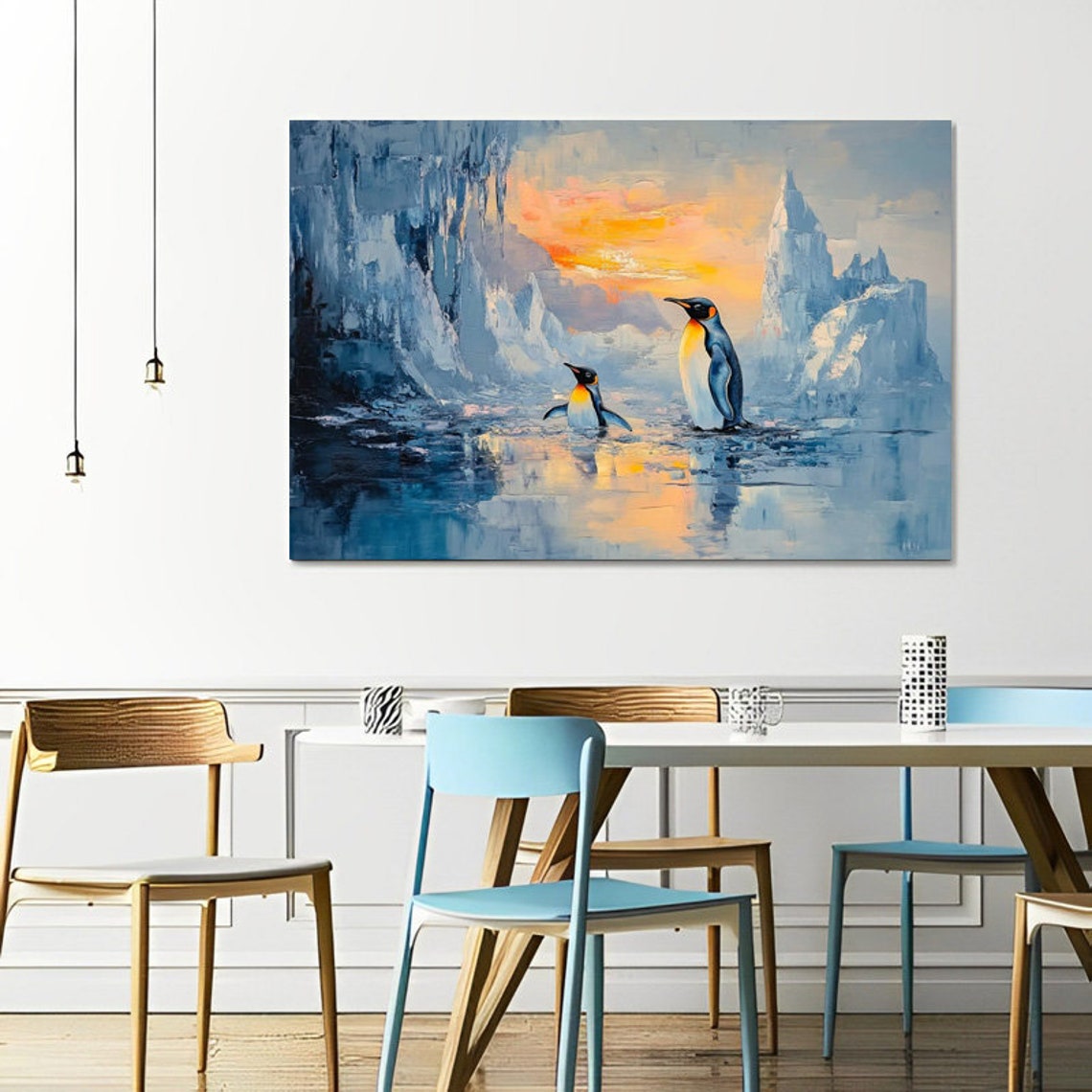 Charming Penguin Pair Resting on Icebergs at Sunset Arctic Poster - Image 3