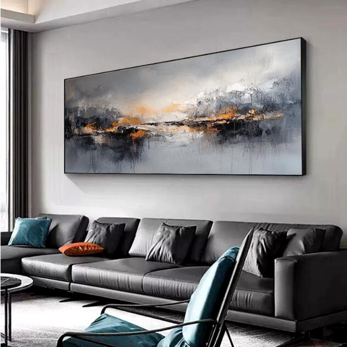 Moody Smoky Grey Abstract With a Warm Golden Sunset Glow Poster - Image 4