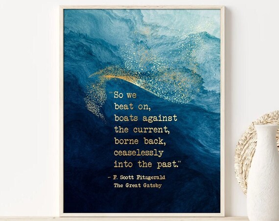So We Beat On Great Gatsby Quote Blue Watercolor Literary Wall Poster