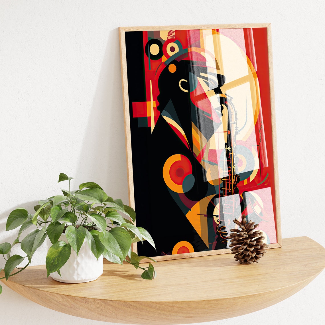 Geometric Saxophonist Red Black Orange Abstract Music Poster - Image 4