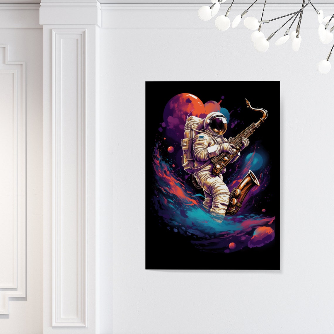 Astronaut Playing Saxophone Space Planets Neon Galaxy Art Poster - Image 2
