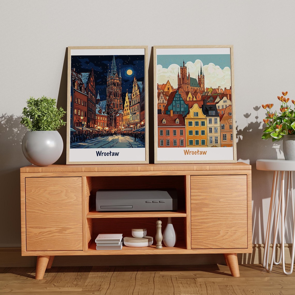 Wroclaw Day and Night Old Town Poster Set of 2 Poland Travel Art - Image 5