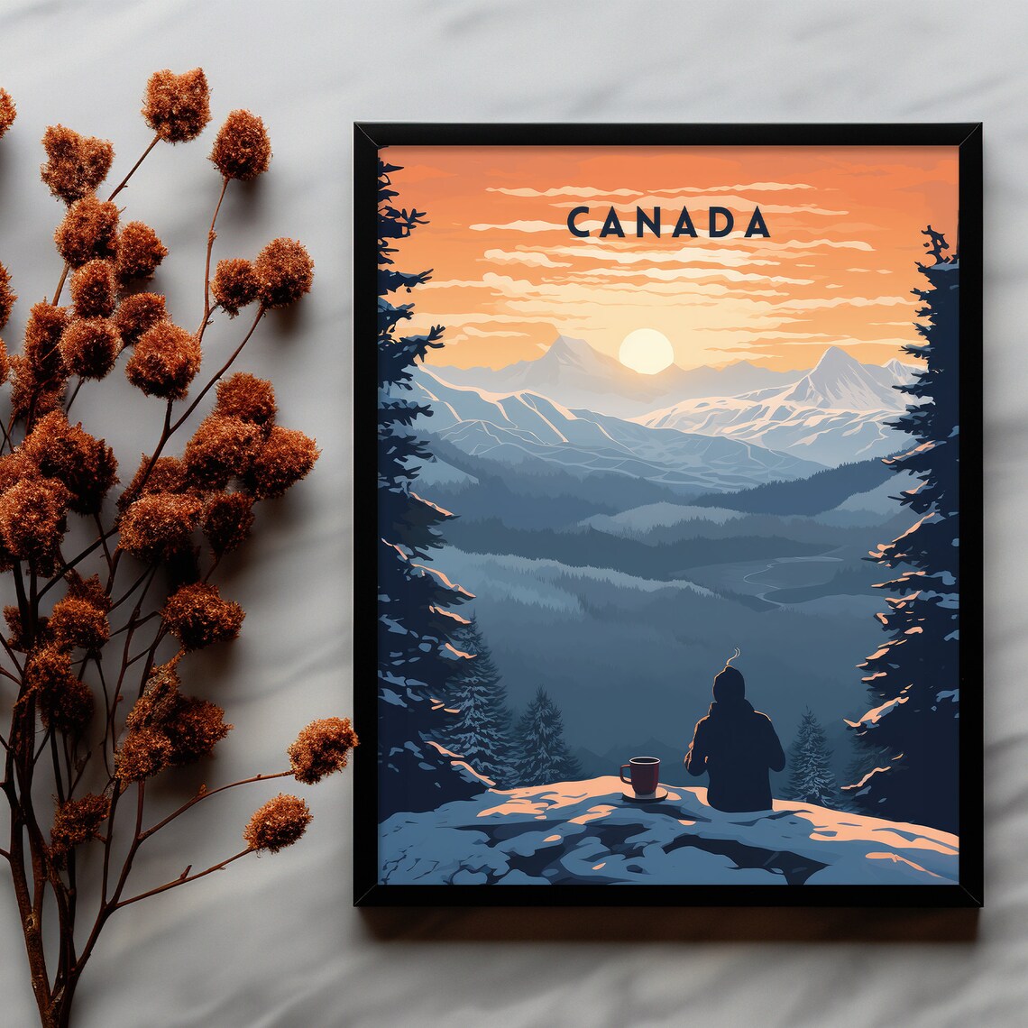 Canada Travel Poster Set of 5 Mountains Lakes Winter Scenes Art - Image 2