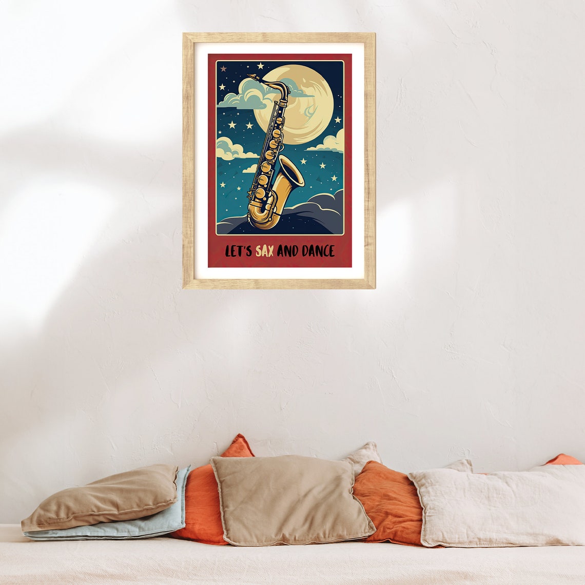 Let's Sax and Dance Saxophone Moon Retro Jazz Music Art Poster - Image 2