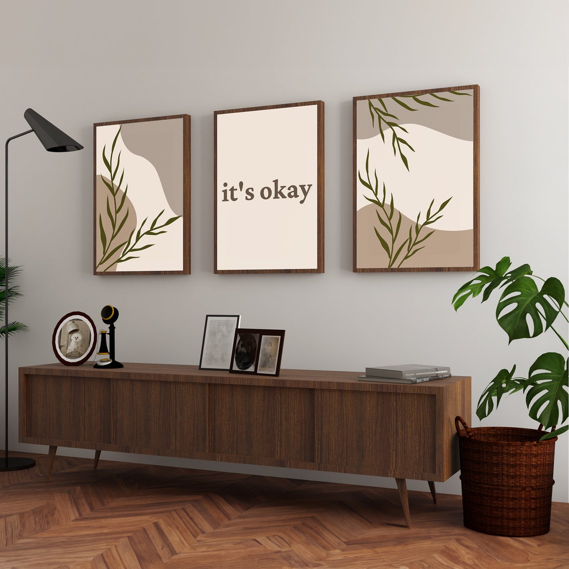 Its Okay Boho Leaf Set Of 3 Neutral Abstract Botanical Poster - Image 2