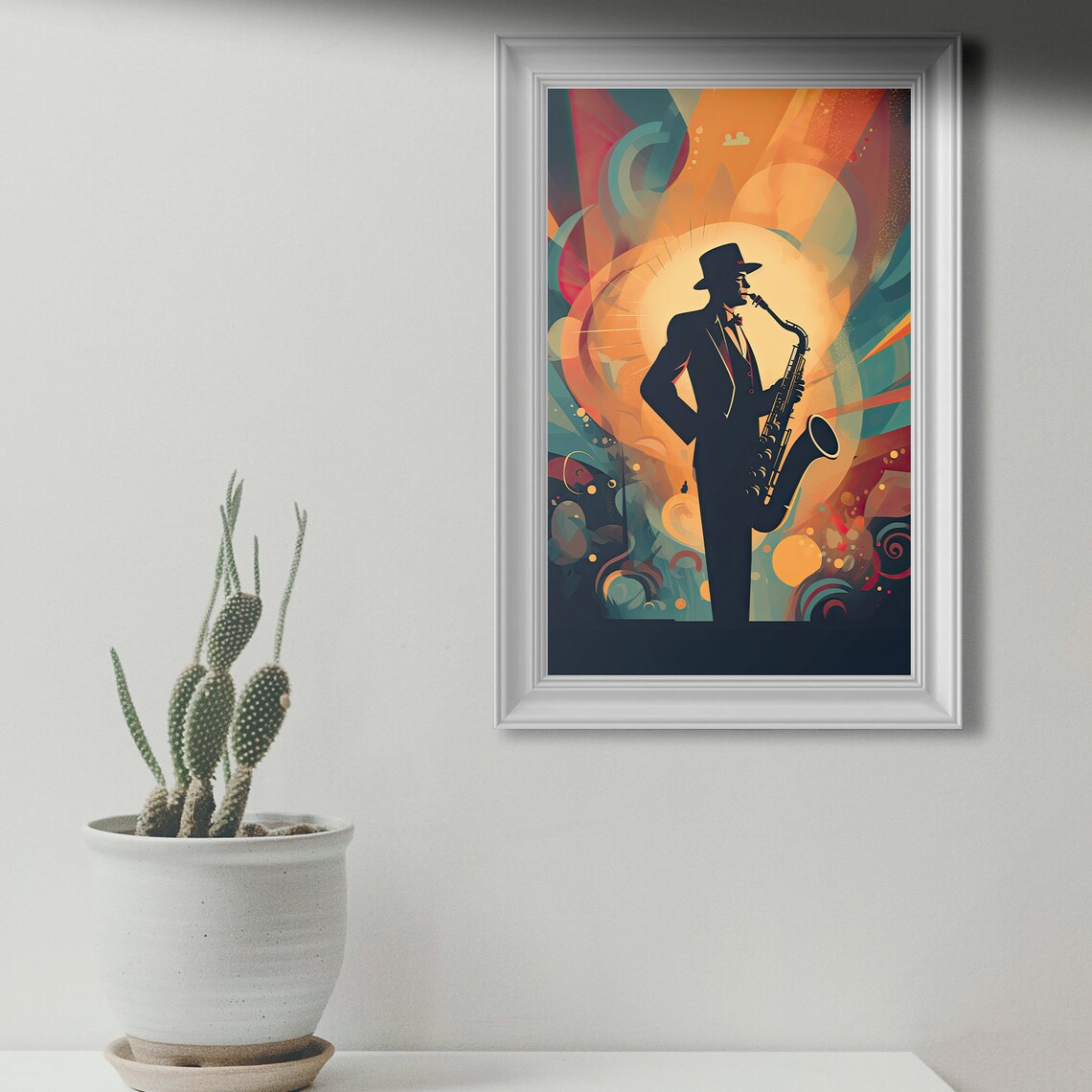 Jazz Saxophonist Silhouette Art Deco Warm Colors Music Poster - Image 2