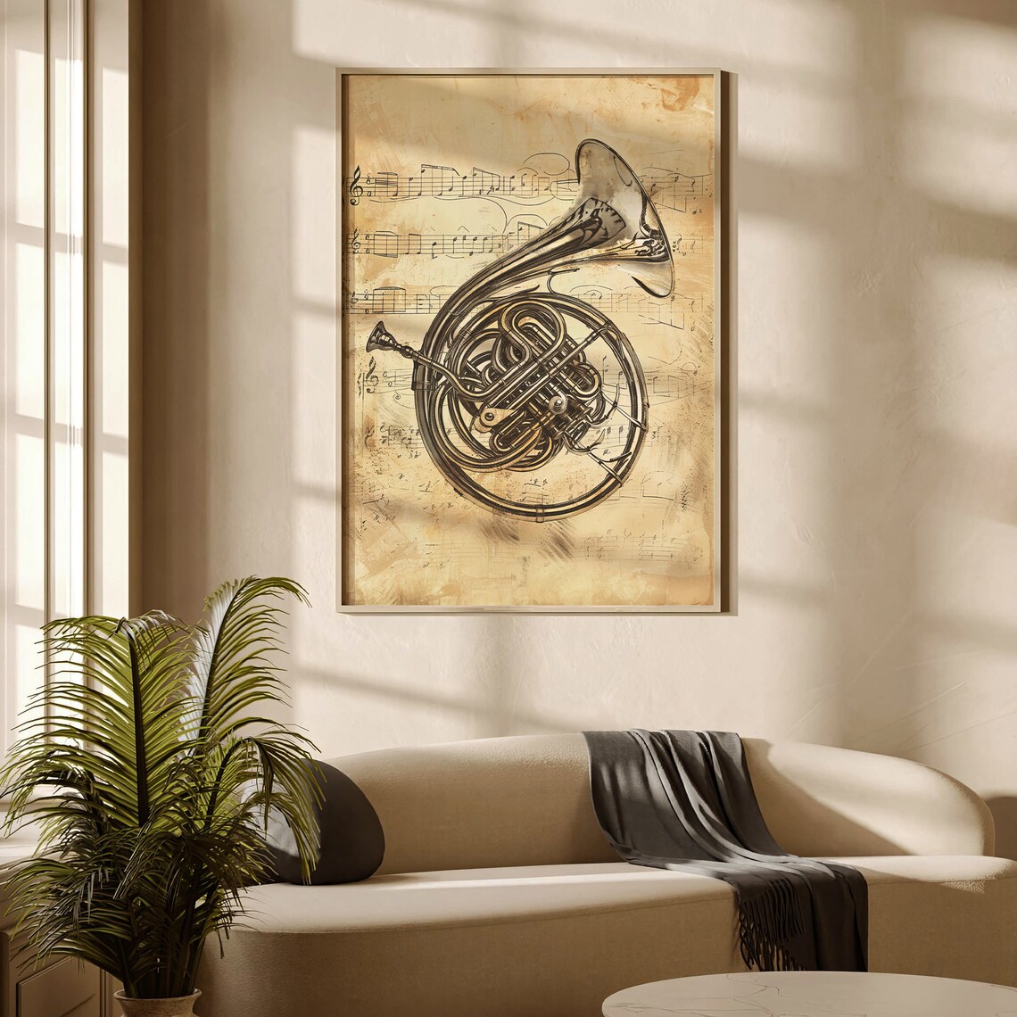 French Horn Vintage Music Poster, Music Room Decor - Image 2