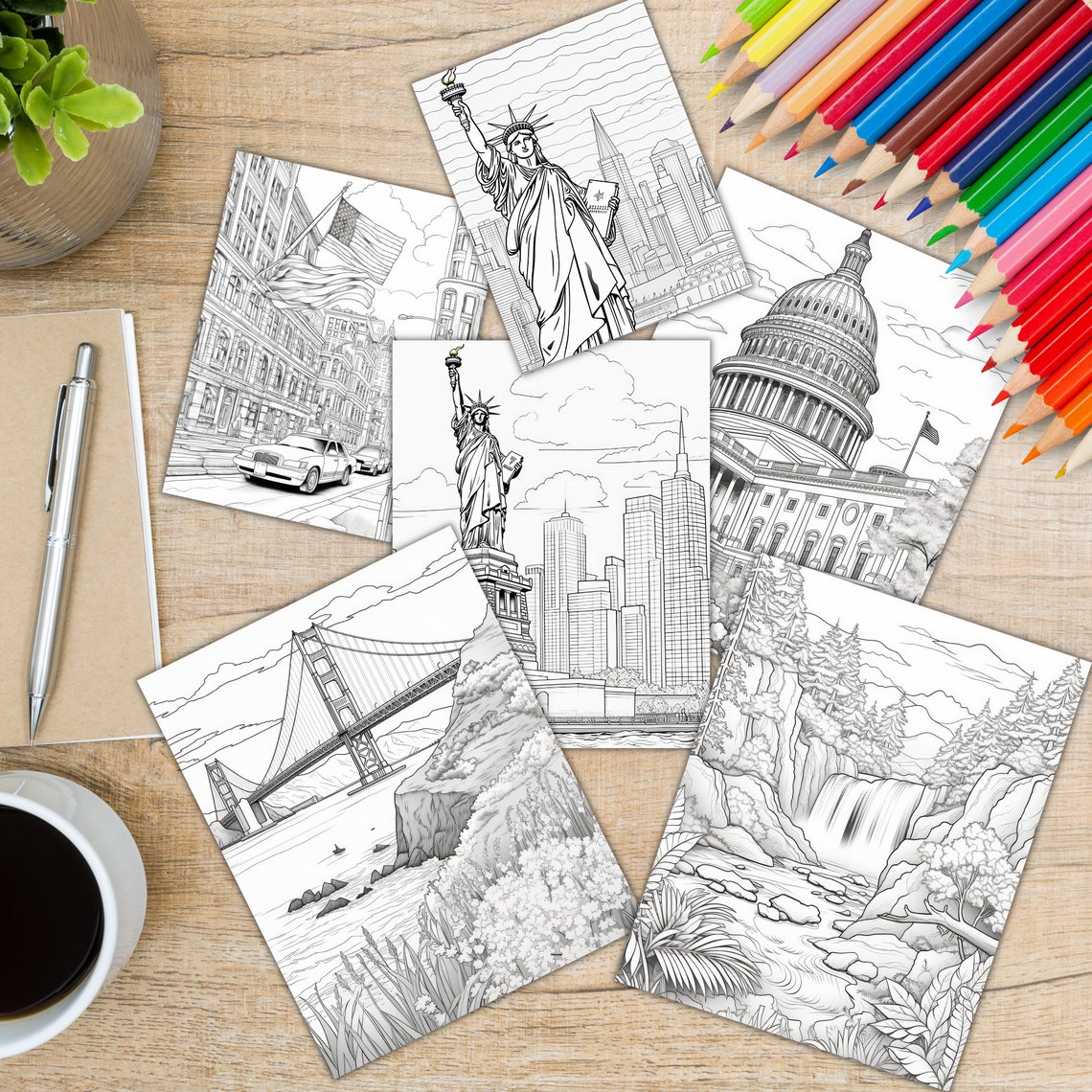 United States Landmarks 15 Coloring Pages Landmark Art Poster - Image 6