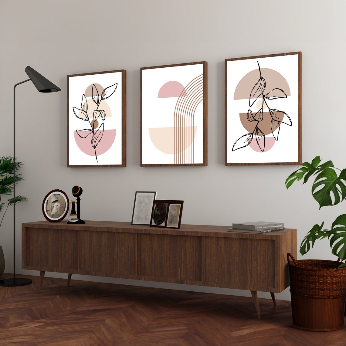 Boho Abstract Leaf Art Set of 3 Warm Neutral Botanical Wall Art - Image 2