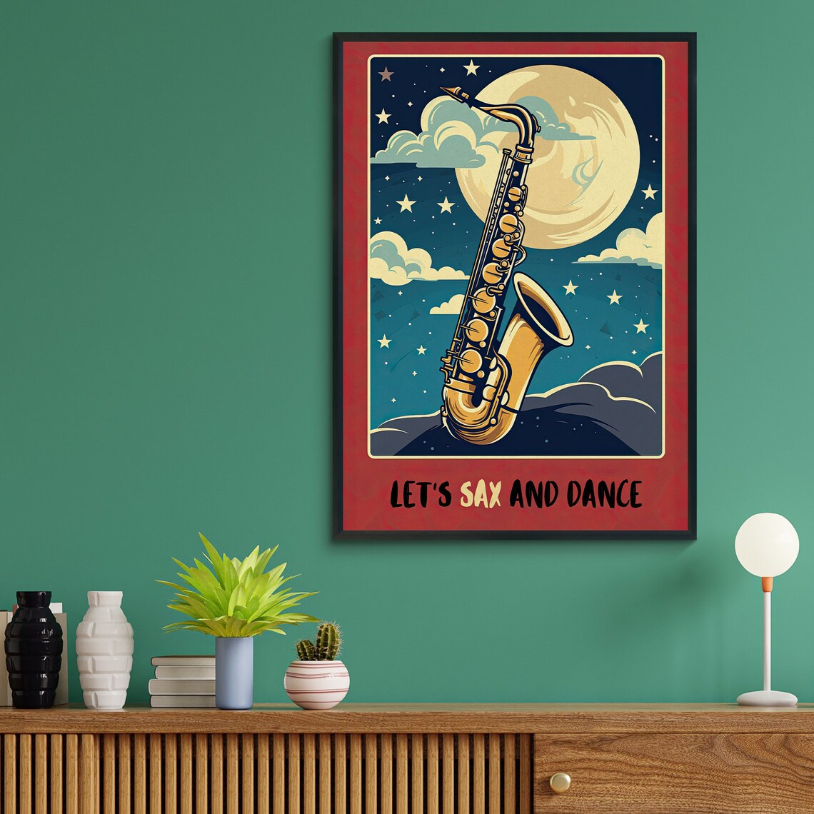 Let's Sax and Dance Saxophone Moon Retro Jazz Music Art Poster - Image 5