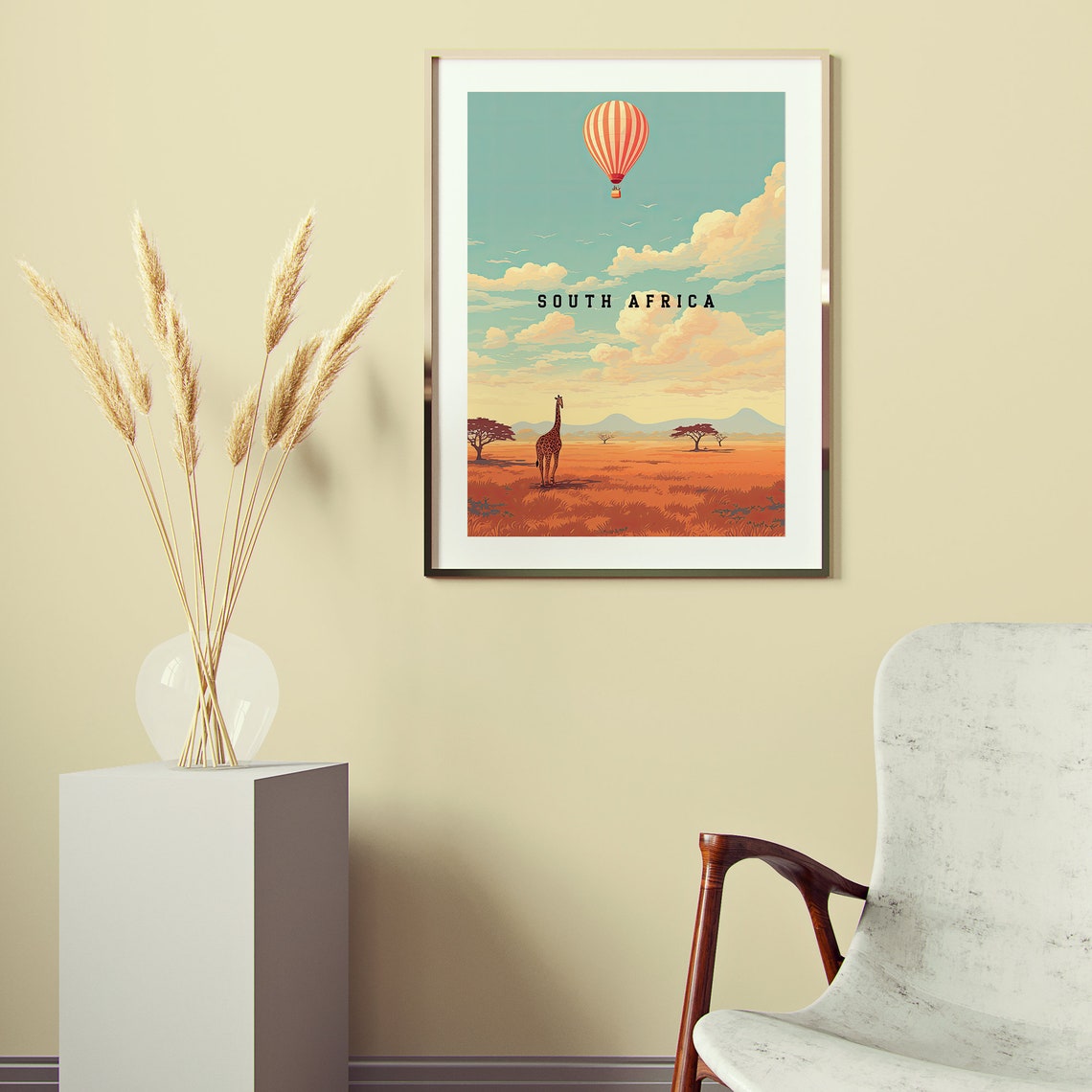 South Africa Safari Giraffe Hot Air Balloon Retro Travel Poster - Image 3