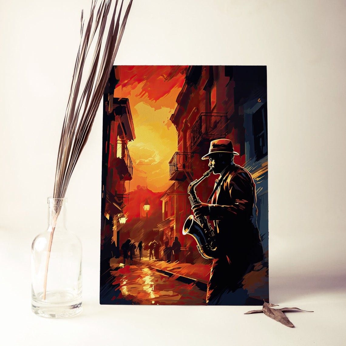Saxophone Player Sunset Street Jazz Scene Painterly Art Poster - Image 6